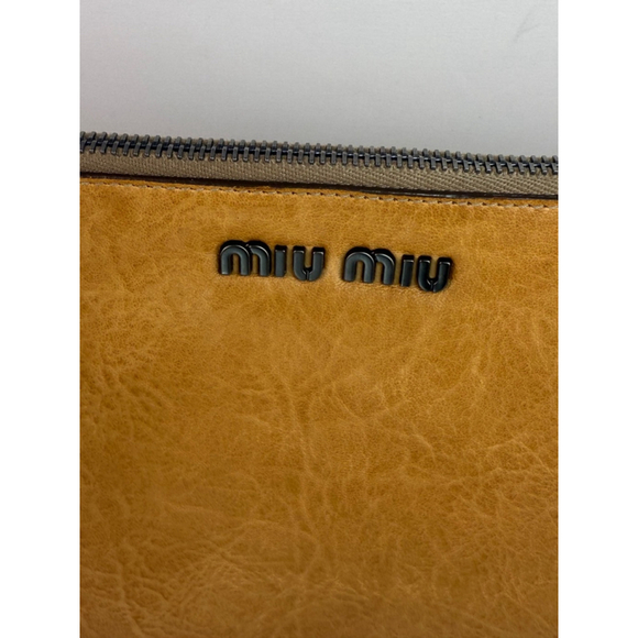 Women's Authentic Miu Miu Tan Leather Clutch Chain Crossbody Bag Metal Braided - Picture 6 of 11